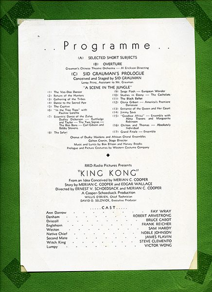Fay Wray's program from the Hollywood premiere of King Kong,